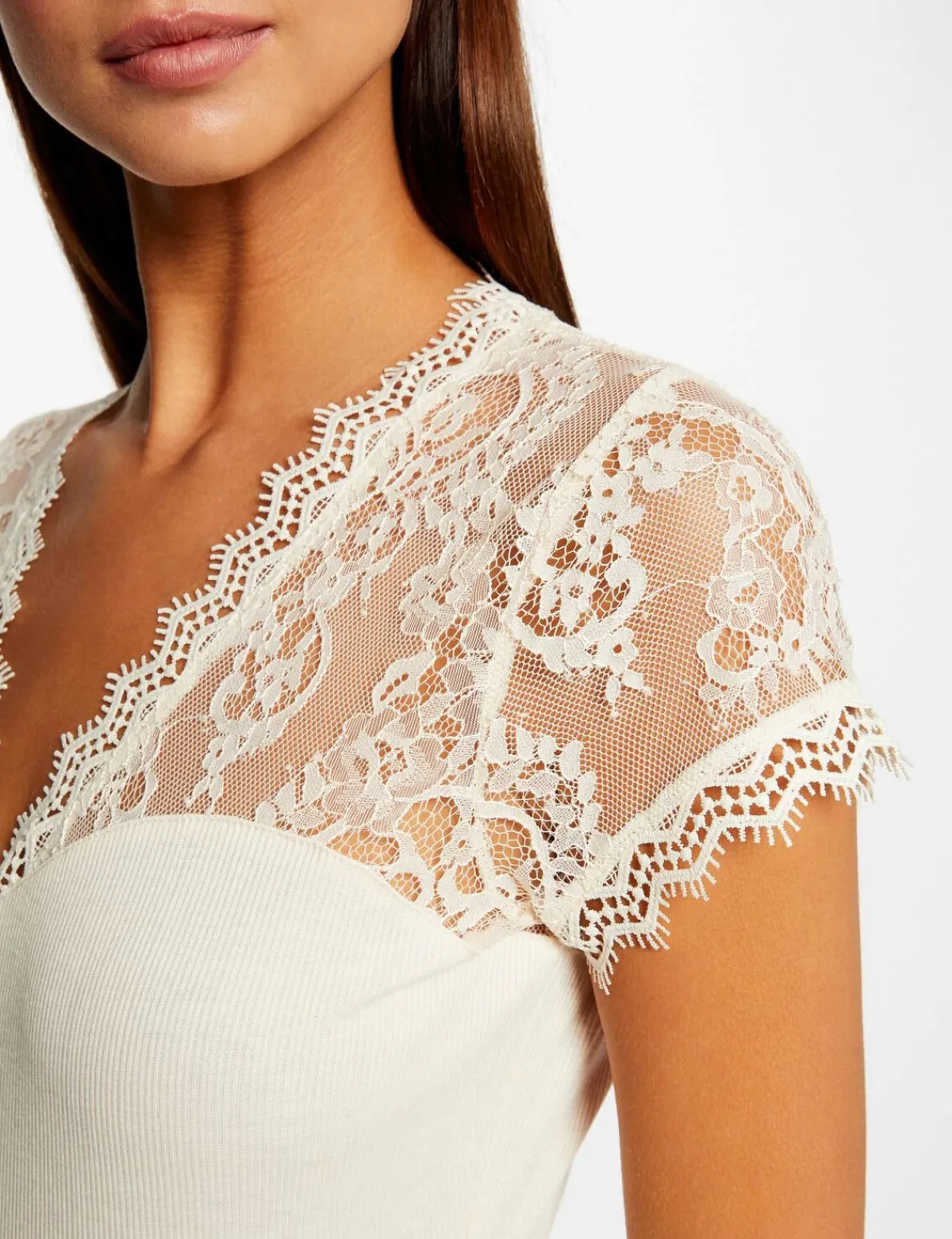Tops Et T-Shirts>Morgan T-Shirt Manches Courtes A Dentelle Femme | Ecru
