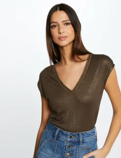 Tops Et T-Shirts>Morgan T-Shirt Manches Courtes A Details Bijoux Vert Kaki Femme | Vert_Kaki