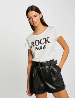 Tops Et T-Shirts>Morgan T-Shirt Manches Courtes A Inscription Femme | Noir
