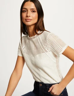 Tops Et T-Shirts>Morgan T-Shirt Manches Courtes A Dentelle Femme | Ecru