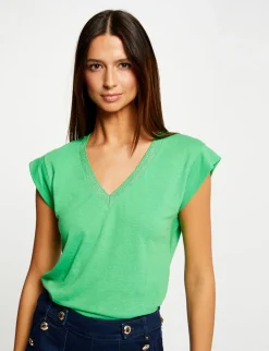 Tops Et T-Shirts>Morgan T-Shirt Manches Courtes A Col En V Femme | Vert