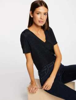 Tops Et T-Shirts>Morgan T-Shirt Manches Courtes Avec Col En V Femme | Marine