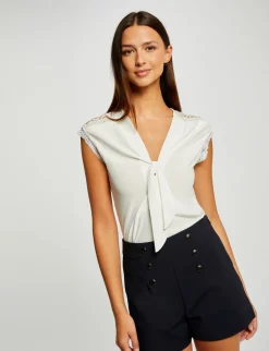 Tops Et T-Shirts>Morgan T-Shirt Manches Courtes Avec Noeud Femme | Ecru