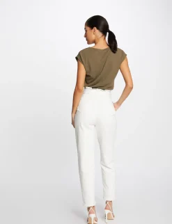 Tops Et T-Shirts>Morgan T-Shirt Manches Courtes Bande Encolure Vert Kaki Femme | Vert_Kaki