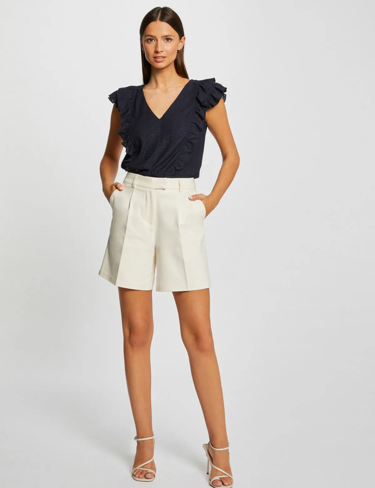 Tops Et T-Shirts>Morgan T-Shirt Manches Courtes Brode A Volants Femme | Marine
