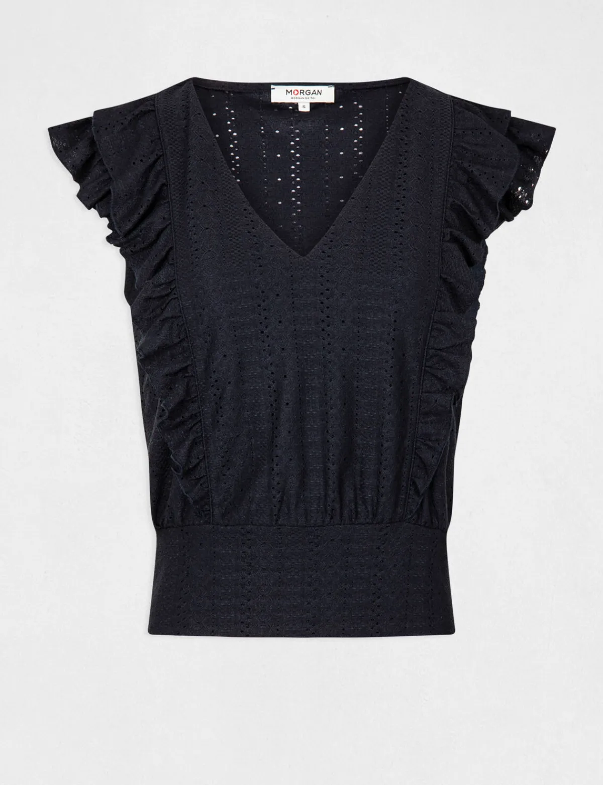 Tops Et T-Shirts>Morgan T-Shirt Manches Courtes Brode A Volants Femme | Marine