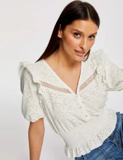 Tops Et T-Shirts>Morgan T-Shirt Manches Courtes Brode Femme | Ecru