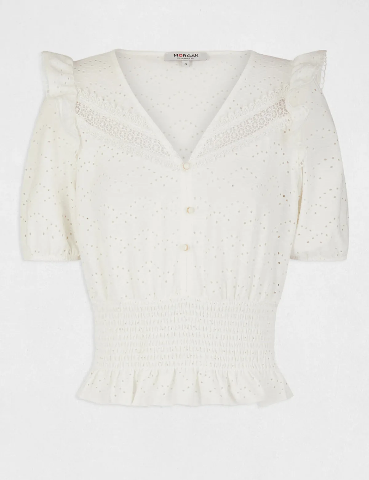 Tops Et T-Shirts>Morgan T-Shirt Manches Courtes Brode Femme | Ecru