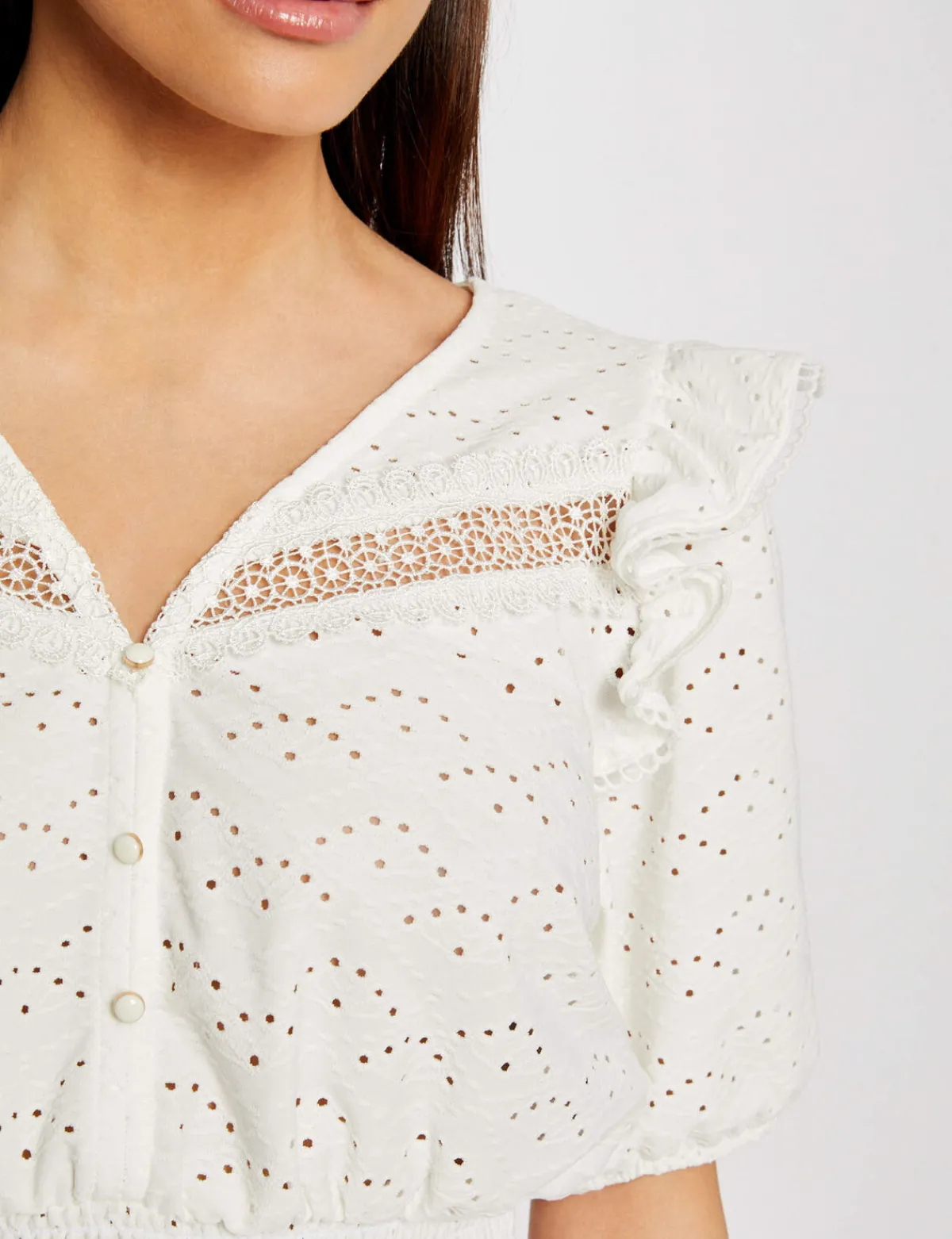 Tops Et T-Shirts>Morgan T-Shirt Manches Courtes Brode Femme | Ecru