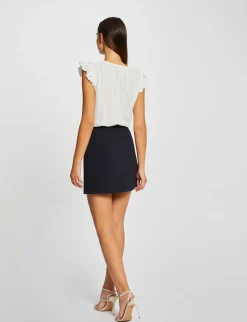 Tops Et T-Shirts>Morgan T-Shirt Manches Courtes Brode A Volants Femme | Ecru