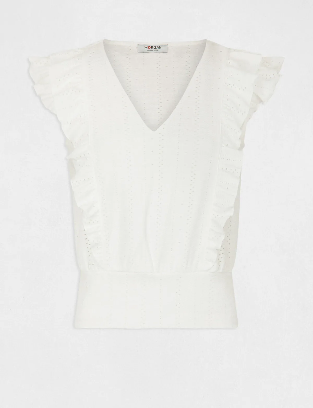 Tops Et T-Shirts>Morgan T-Shirt Manches Courtes Brode A Volants Femme | Ecru