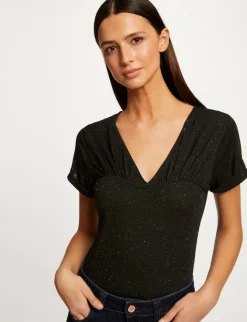 Tops Et T-Shirts>Morgan T-Shirt Manches Courtes Col En V Femme | Noir