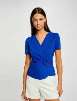 Tops Et T-Shirts>Morgan T-Shirt Manches Courtes Col Cache-Coeur Bleu Electrique Femme | Bleu_Electrique