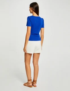Tops Et T-Shirts>Morgan T-Shirt Manches Courtes Col Cache-Coeur Bleu Electrique Femme | Bleu_Electrique