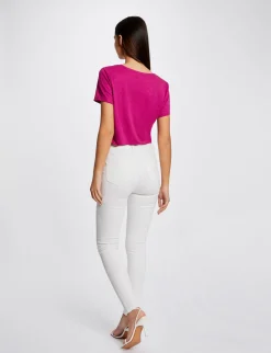 Tops Et T-Shirts>Morgan T-Shirt Manches Courtes Col En V Femme | Framboise