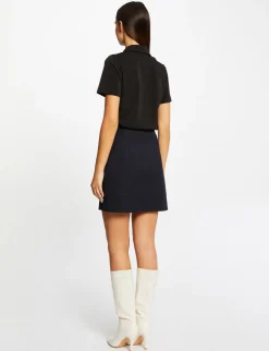 Tops Et T-Shirts>Morgan T-Shirt Manches Courtes Col A Revers Femme | Noir