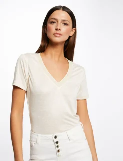 Tops Et T-Shirts>Morgan T-Shirt Manches Courtes Col En V Femme | Ivoire