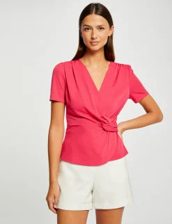 Tops Et T-Shirts>Morgan T-Shirt Manches Courtes Col Cache-Coeur Femme | Framboise