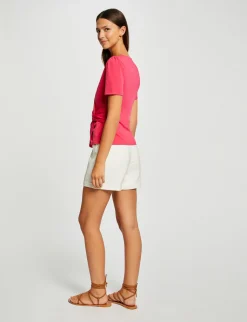 Tops Et T-Shirts>Morgan T-Shirt Manches Courtes Col Cache-Coeur Femme | Framboise