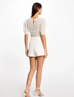 Tops Et T-Shirts>Morgan T-Shirt Manches Courtes En Dentelle Femme | Ecru