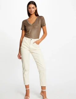 Tops Et T-Shirts>Morgan T-Shirt Manches Courtes Fils Metallises Vert Moyen Femme | Vert_Moyen