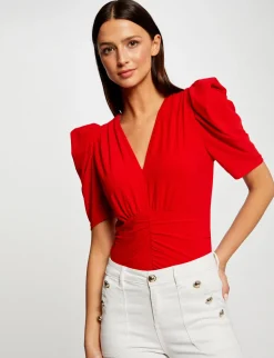 Tops Et T-Shirts>Morgan T-Shirt Manches Courtes Fronce Femme | Rouge