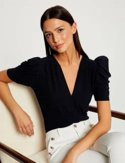 Tops Et T-Shirts>Morgan T-Shirt Manches Courtes Fronce Femme | Marine