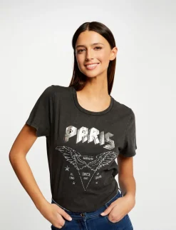 Tops Et T-Shirts>Morgan T-Shirt Manches Courtes Gris Moyen Femme | Gris_Moyen