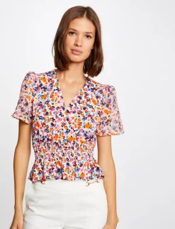 Tops Et T-Shirts>Morgan T-Shirt Manches Courtes Imprime Floral Femme | Ecru