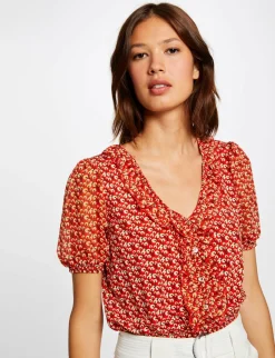 Tops Et T-Shirts>Morgan T-Shirt Manches Courtes Imprime Vegetal Femme | Rouge