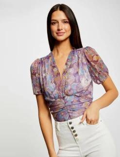 Tops Et T-Shirts>Morgan T-Shirt Manches Courtes Imprime Floral Femme | Violet
