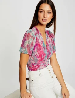 Tops Et T-Shirts>Morgan T-Shirt Manches Courtes Imprime Floral Femme | Rose