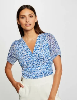 Tops Et T-Shirts>Morgan T-Shirt Manches Courtes Imprime Abstrait Femme | Bleu