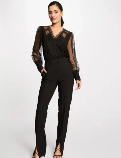 Tops Et T-Shirts>Morgan T-Shirt Manches Longues Avec Plumetis Femme | Noir