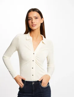 Tops Et T-Shirts>Morgan T-Shirt Manches Longues Avec Boutons Femme | Ivoire