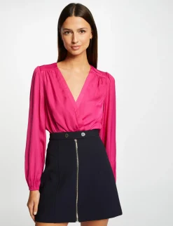 Chemises Et Blouses>Morgan T-Shirt Manches Longues Satin Femme | Framboise