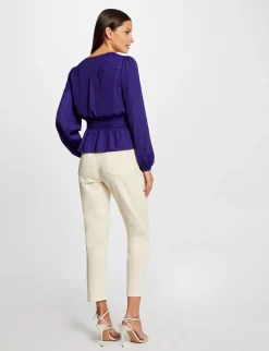 Chemises Et Blouses>Morgan T-Shirt Manches Longues Satin Bleu Moyen Femme | Bleu_Moyen
