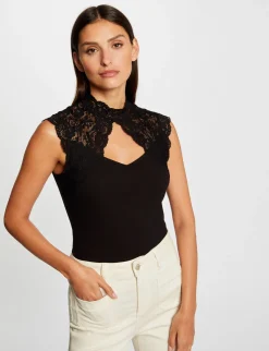 Tops Et T-Shirts>Morgan T-Shirt Sans Manches A Dentelle Femme | Noir