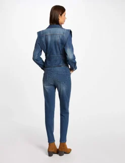 Vestes Et Blousons>Morgan Veste Cintree En Jean Avec Epaulettes Jean Stone Femme | Jean_Stone