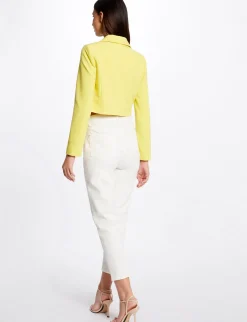 Vestes Et Blousons>Morgan Veste Courte Droite Boutonnee Jaune Moyen Femme | Jaune_Moyen
