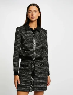 Vestes Et Blousons>Morgan Veste Droite Avec Details Vinyle Femme | Noir