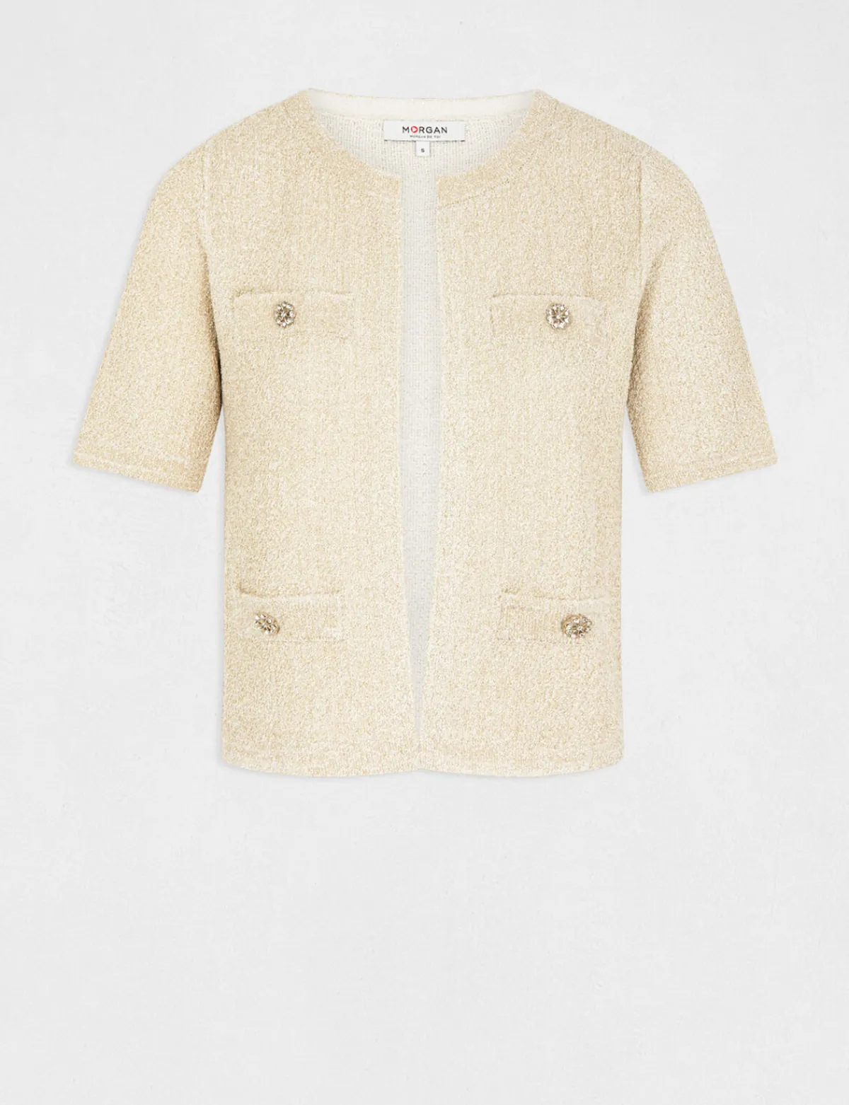 Gilets>Morgan Veste Droite Avec Fils Metallises Femme | Ecru