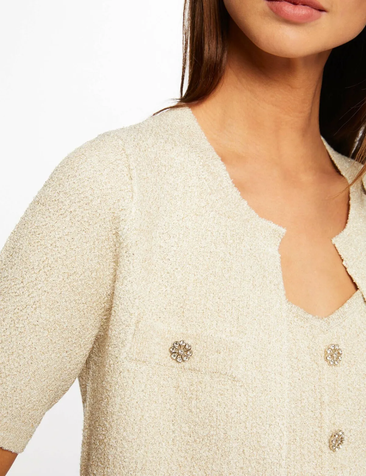 Gilets>Morgan Veste Droite Avec Fils Metallises Femme | Ecru