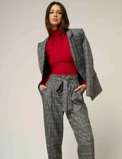 Ensembles Et Tailleurs>Morgan Veste Tailleur City Droite A Carreaux Gris Moyen Femme | Gris_Moyen